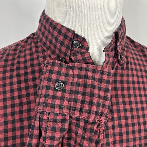 J Crew Medium Button Down Shirt Red Black Plaid 100% Cotton Casual Regular Fit - Picture 4 of 5